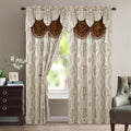 Two-Panel Jacquard Window Curtain Set with Attached Waterfall-Style Valance, 54 x 84-Inch Size and Four Colors