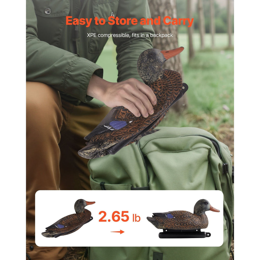 Duck Decoys 6-Pack – Realistic Floating Teal Decoy Set with Bionic Painting, XPE Compression Storage, 3 Male & 3 Female Ducks for Hunting