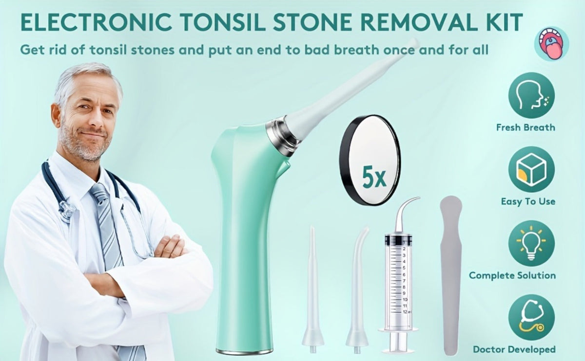 Tonsil Stone Remover Electric Vacuum Kit with LED Light – 3 Suction Modes 5X Magnifying Mirror Oral Irrigator Safe Gentle Tonsillolith