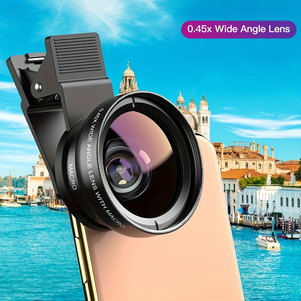 Clip-On Phone Lens Kit 2-in-1 – 0.45x HD Wide Angle & 12.5x Super Macro Lens for iPhone & Android, Universal Smartphone Camera Upgrade