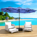 Patio Umbrella 15x7.5FT Double-Sided Style with Crank and Four Blue, Red, Khaki or Lake-Blue Options