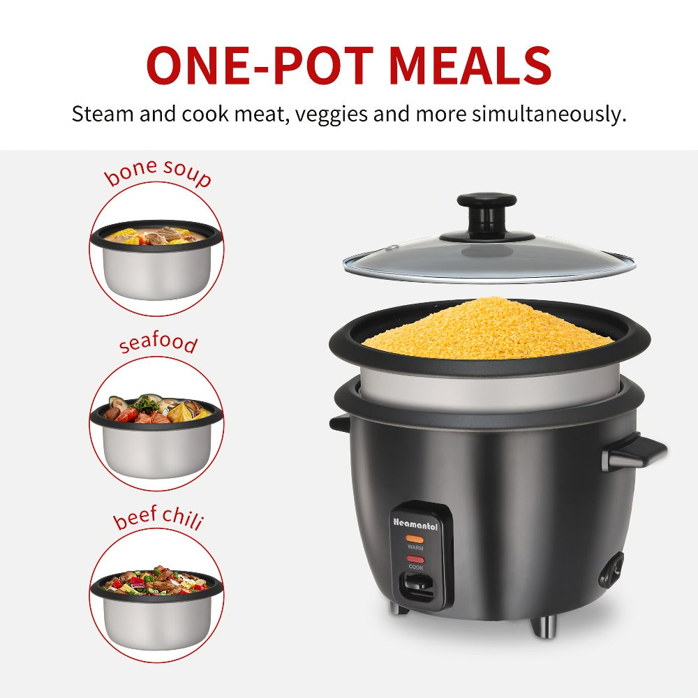 Rice Cooker & Yogurt Maker 3-Cup Nonstick, 1.5Qt Multicooker with Auto Keep, One-Touch Operation