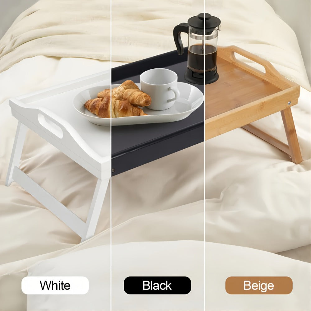 Bamboo Breakfast Tray with Folding Legs & Handles 2 Pack, Extra Wide Foldable Bed Tray Table for Eating