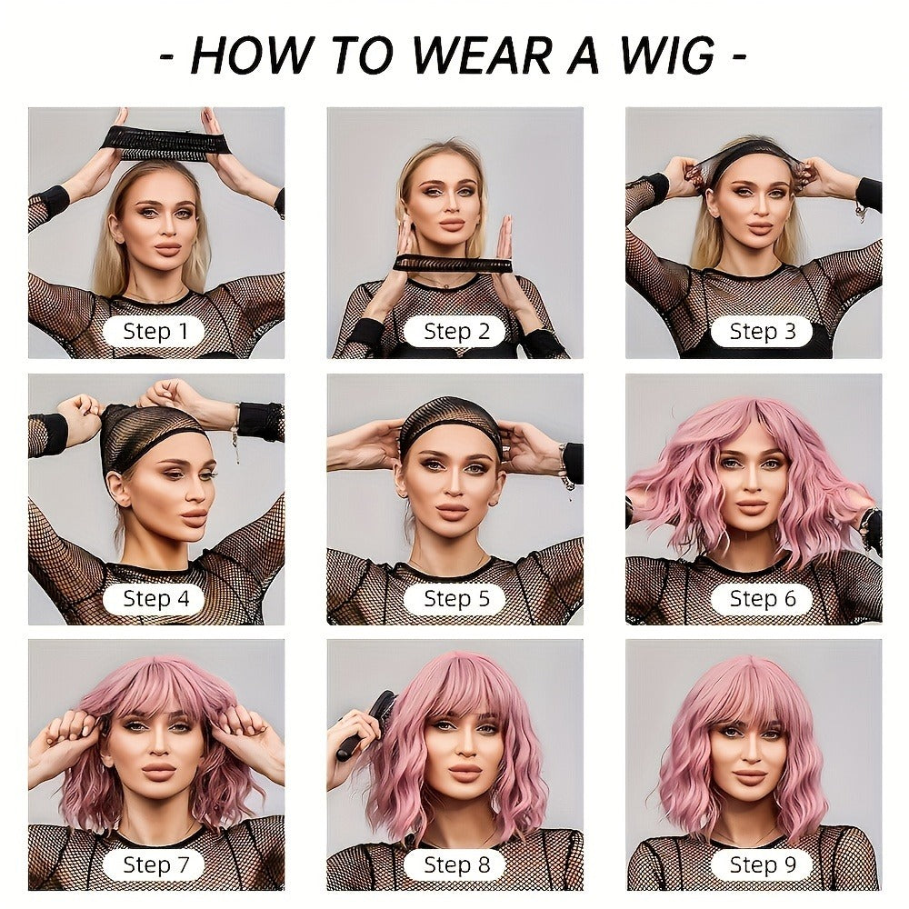 Synthetic Wig 22-Inch Straight Highlight Brown Style with Bangs and Rose Net Cap for Office Looks