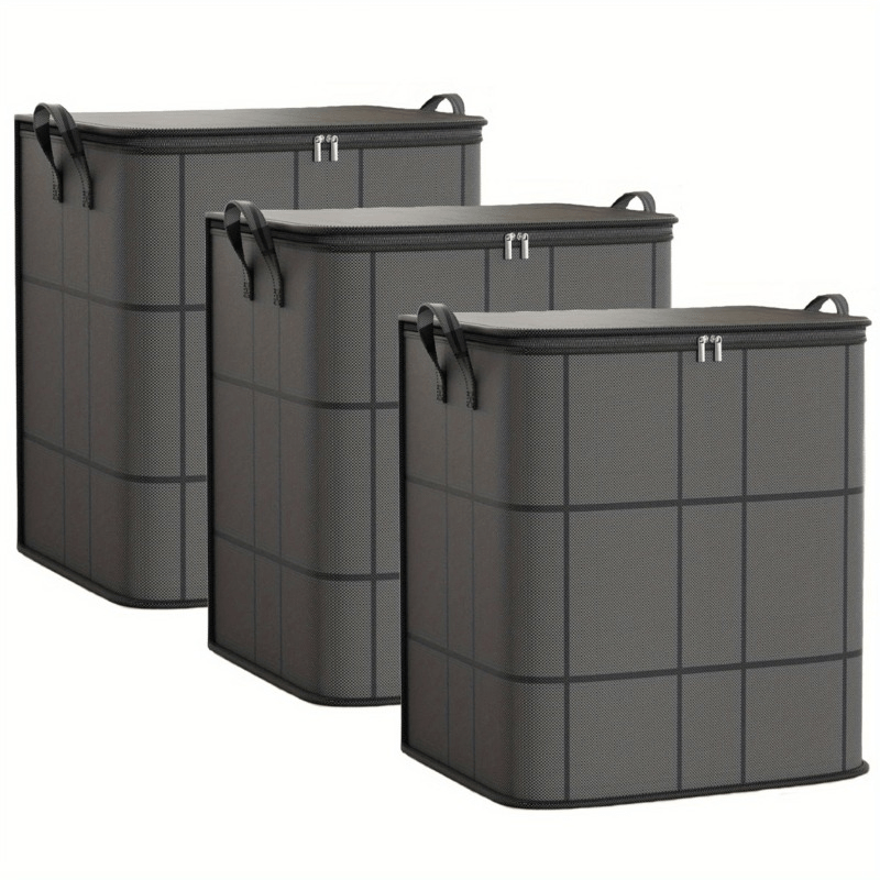 Storage Bag Set, 3-Piece Black Collapsible Closet Organizers with Zipper Closures, Carry Handles and Front Windows