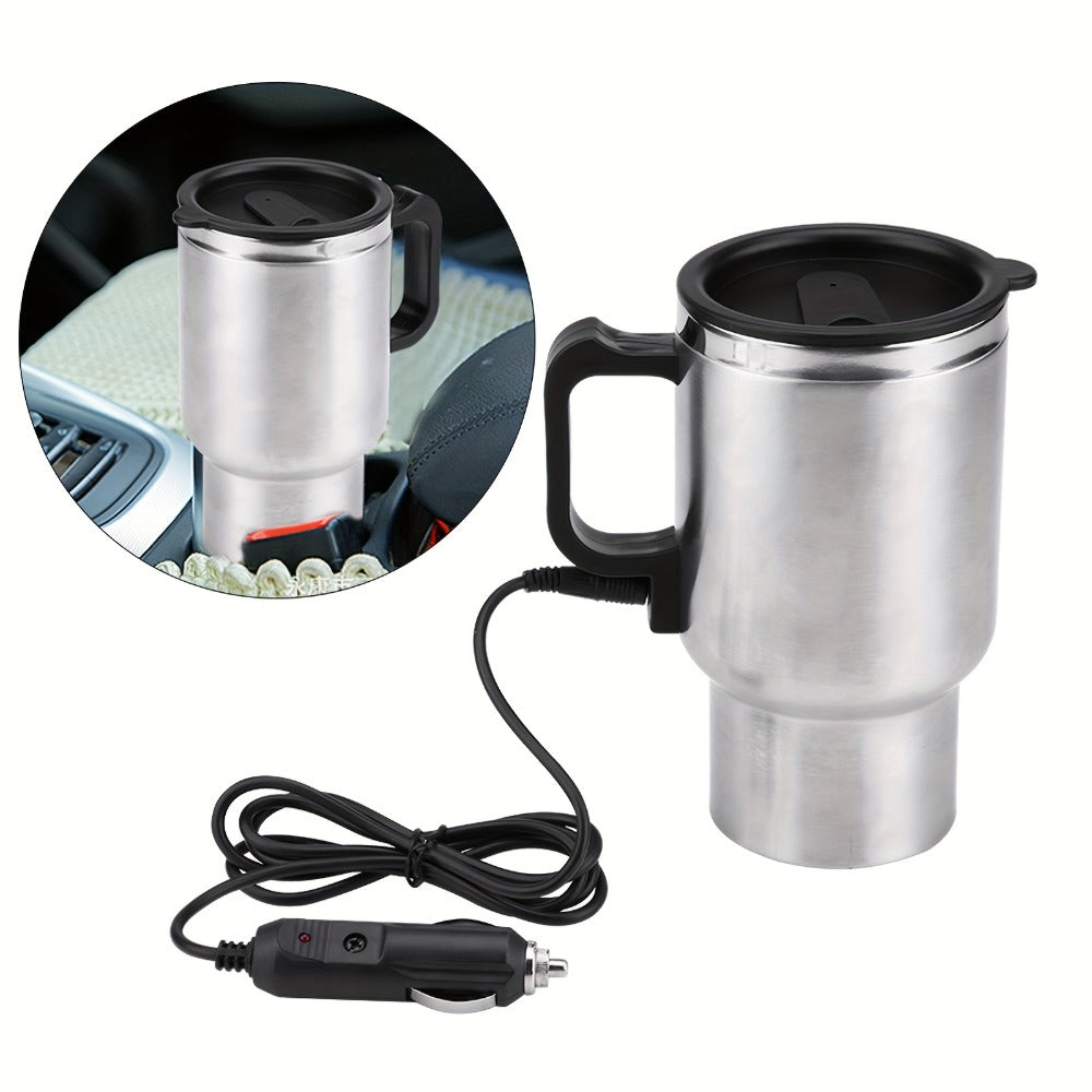 Car Electric Kettle 12V 60W 450ml Stainless Steel Keep 65C Portable Heating Thermos Cup for Entryways, Bedrooms and Living Spaces