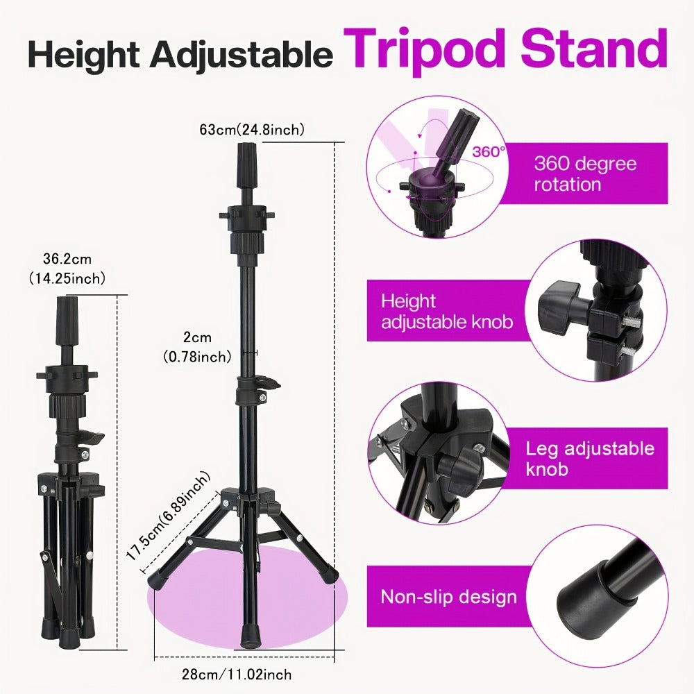 Mannequin Head Wig Stand Set with Adjustable Tripod 22 Inch Cosmetology Manikin Head for Wigs Styling Practice Display Pink Black White Home