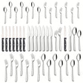 24- or 48-Piece Flatware Set with Silver, Gold or Black Finish Options and Black-Handle Steak Knives