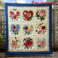 Heart and Floral Collage Print Flannel Blanket with Six Size Options from 40 x 50 to 60 x 80 Inches