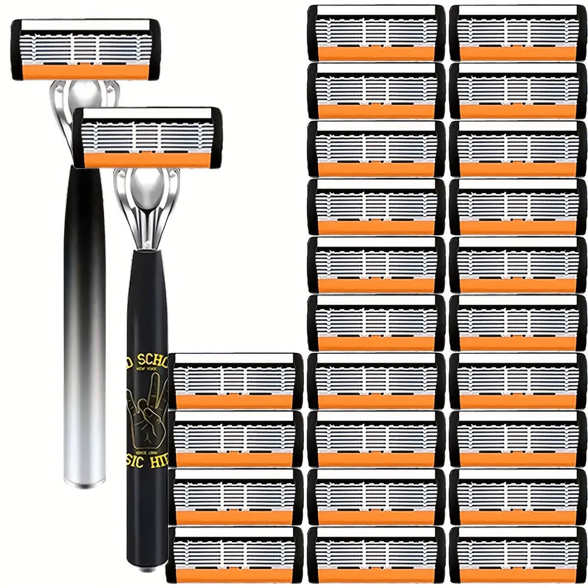 Safety Razor Set for Men 2 Anti-Slip Handles & 24 Ultra-Sharp Replaceable Stainless Steel Blades – Smooth Painless Close Shave