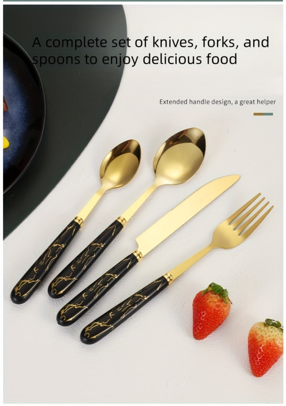 Marble Pattern Cutlery Set 24pcs – Dinner Forks Soup Spoons Teaspoons for Home Hotel Restaurant