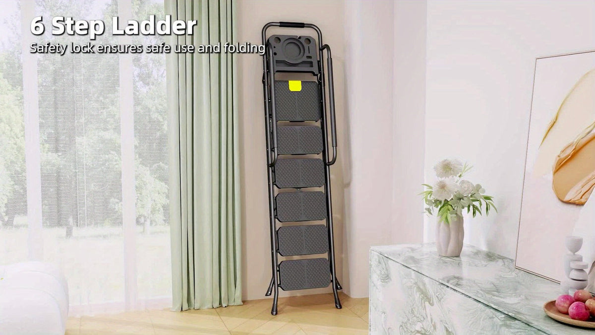 6 Step Ladder with Handrails & Tool Platform, Folding Step Stool Wide Pedal Steel Safety Ladder for Adults