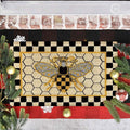 Bee Honeycomb Entryway Floor Mat with Black Check Border in Three Sizes from 15.74 x 23.62 to 17.71 x 47.24 Inches