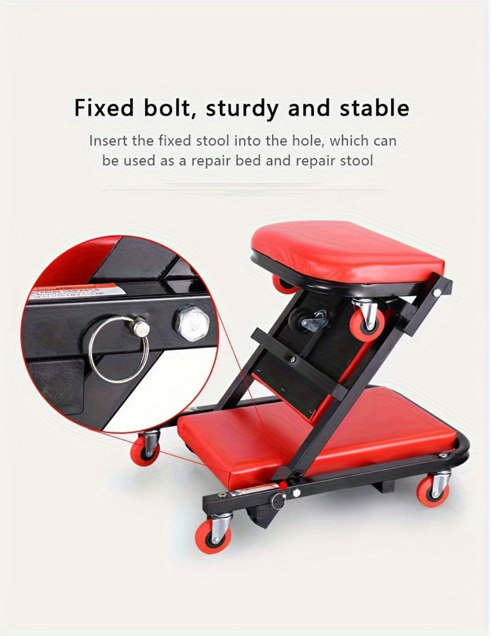 Mechanic Creeper Seat & Rolling Work Stool – Foldable 2-in-1 Auto Repair Crawler, 300 lb Capacity, Adjustable Height, 6 Swivel Wheels