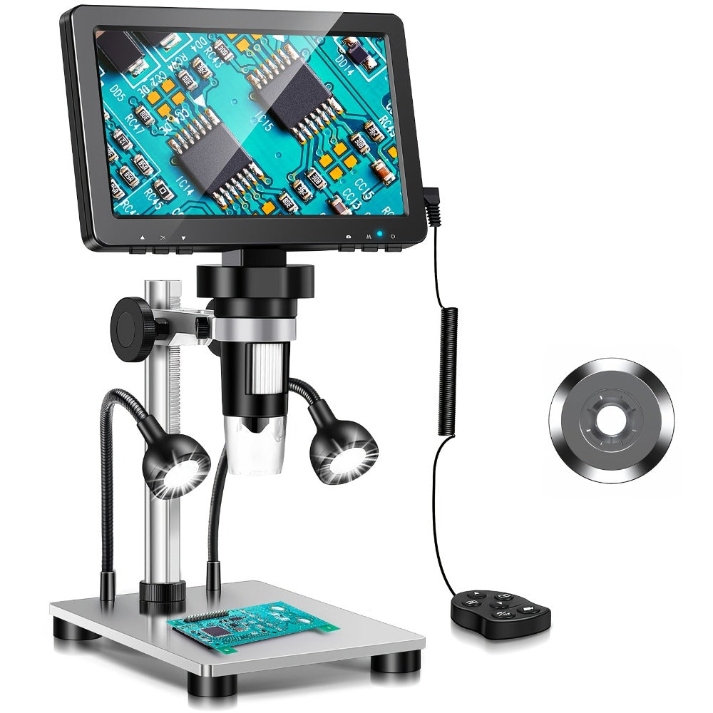 7 Inch LCD Digital Microscope 1200X Magnification, DM9 Coin Microscope 12MP Camera, 8 LED Lights, 32GB Card, Windows Compatible, USB Wired