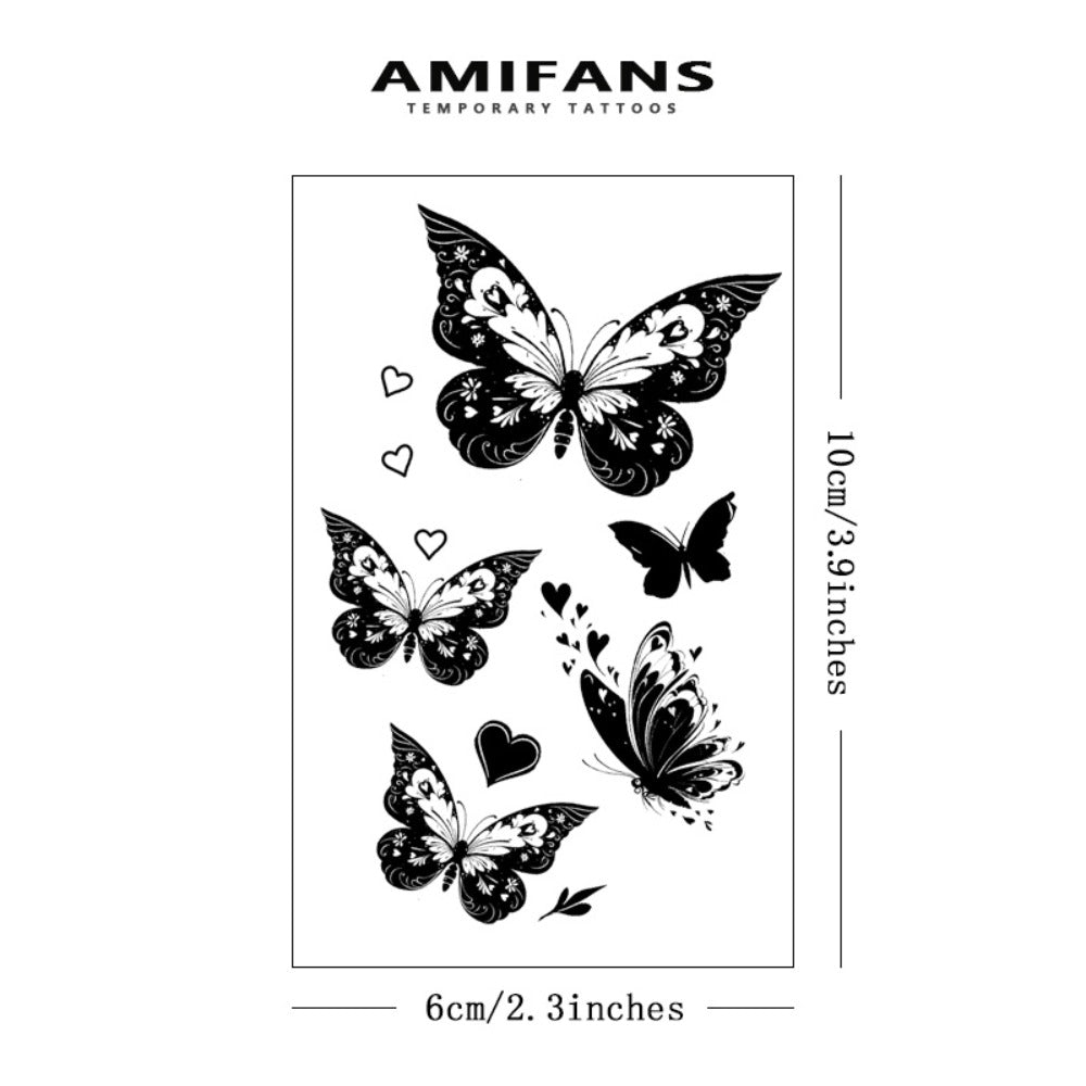 Temporary Tattoos AMIFANS 3-Sheet Dark Butterfly Design Set with 2.3 x 3.9-Inch Sheets for Arm, Leg and Shoulder Placement