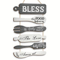 Farmhouse Wall Decor Wood Sign Set – "Bless The Food Before Us" Rustic Kitchen Dining Room Hanging Plaque