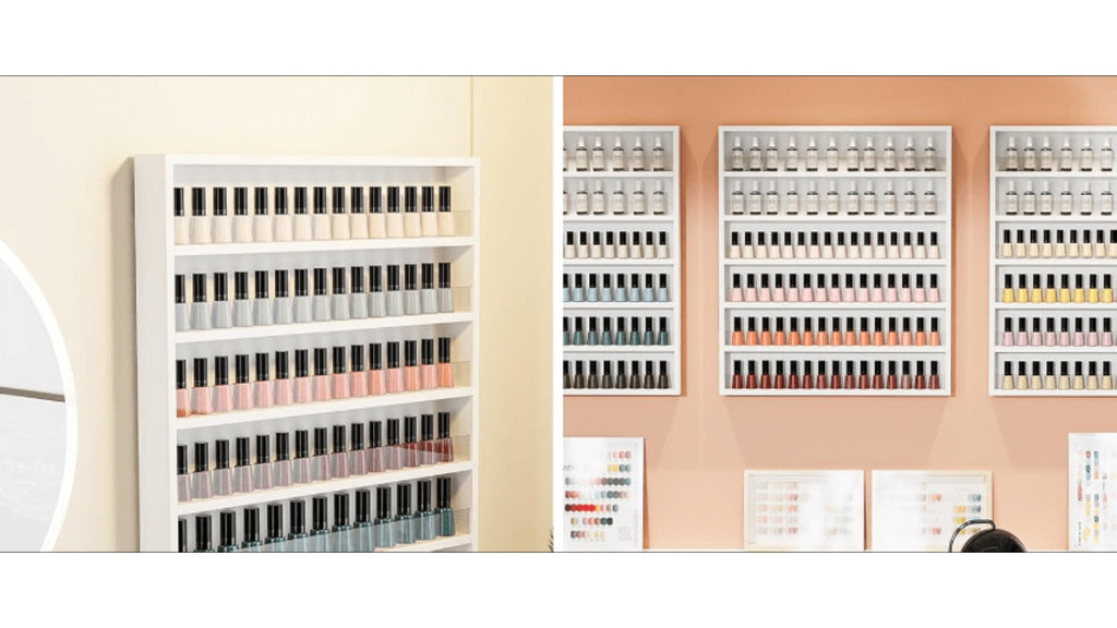Wall Mount Nail Polish Rack Organizer 6 or 10 Tier with Acrylic Baffle Salon Display Shelf for Gel Polish