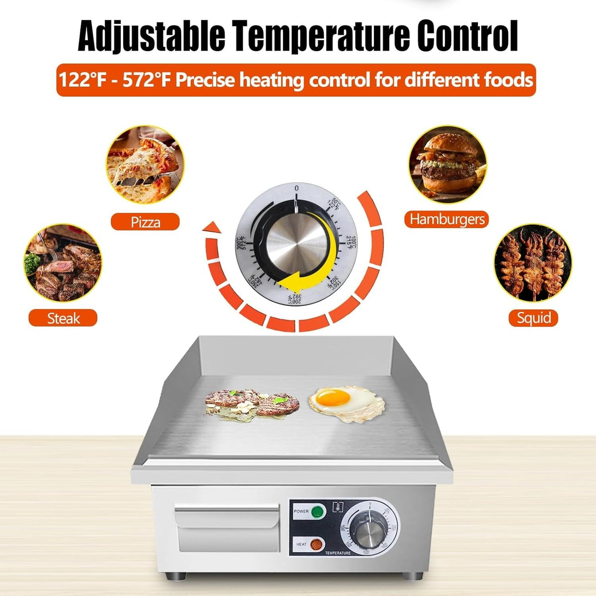 Electric Flat Top Grill 14"/22", Commercial Teppanyaki Griddle, Non-Stick Cast Iron Cooking Surface