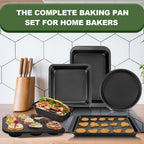 Baking Pan Set Nonstick Carbon Steel Cookie Sheets Roasting Pans Round Cake Muffin Pizza for Home Cooking, Dining and Outdoor Meals