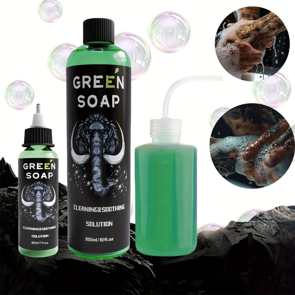 Tattoo Green Soap Kit Cleansing Solution with Squeeze Bottle – Green and Blue Tattoo Soap for Artists, Safe Color Foam Moisturizing Formula