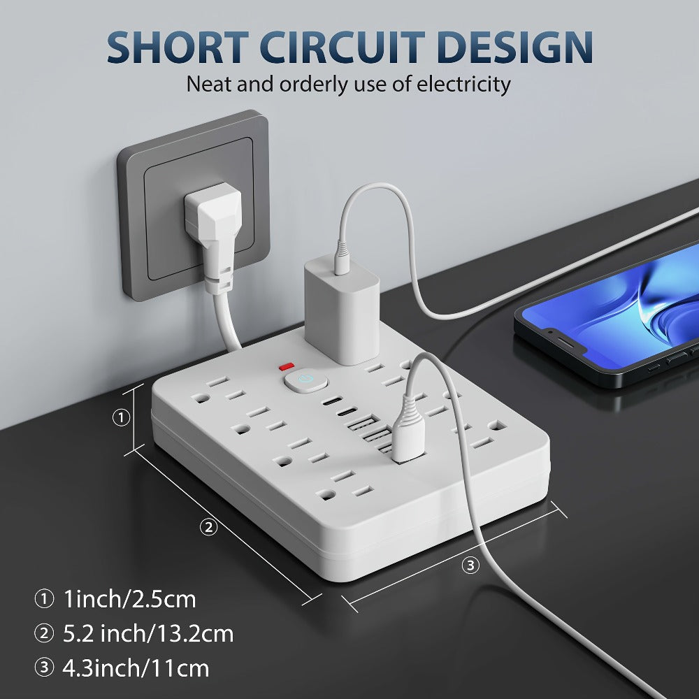 Power Strip with USB Ports, 14-in-1 with Individual Outlet Switches, 8 AC Outlets, 4 USB-A and 2 USB-C Ports