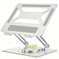 Rotating Laptop Stand with 360-Degree Swivel Base, Foldable Metal Riser in Silver or Black