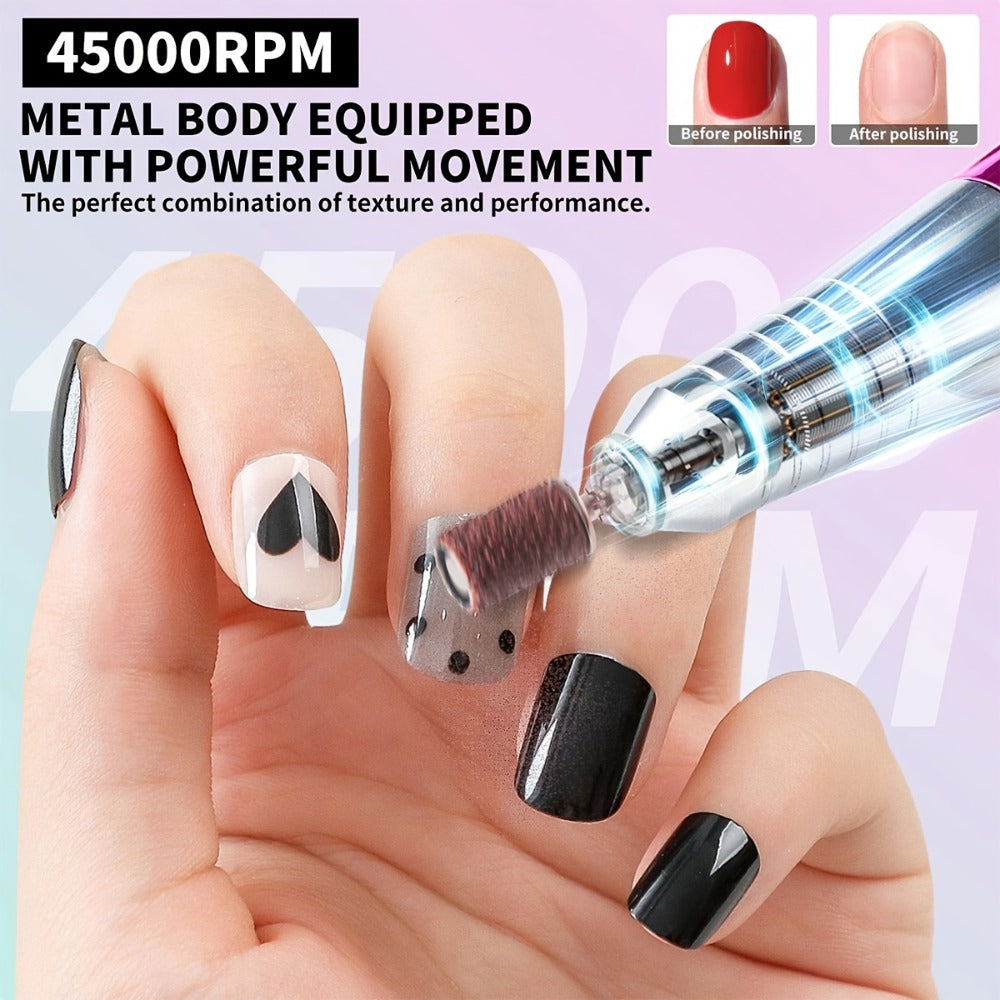 45000RPM Cordless Nail Drill Machine, Rechargeable Professional Electric Efile for Acrylic & Gel Nails