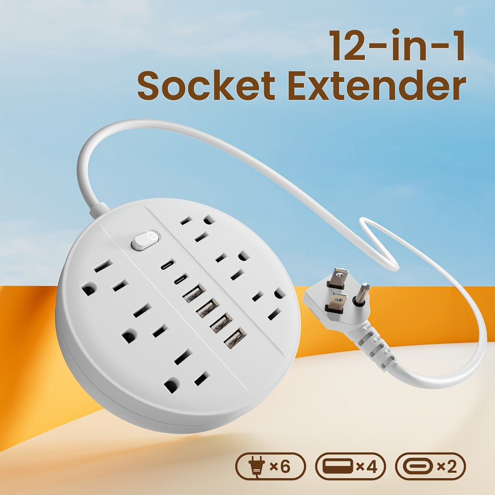 Power Strip 12-in-1 Wall-Mount Surge Protector with 6 AC Outlets, 4 USB-A, 2 USB-C and Three Cord Lengths