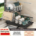 Two-Tier Dish Drying Rack, Metal Countertop Organizer with Cutlery Holder, Cup Holder and Drip Tray