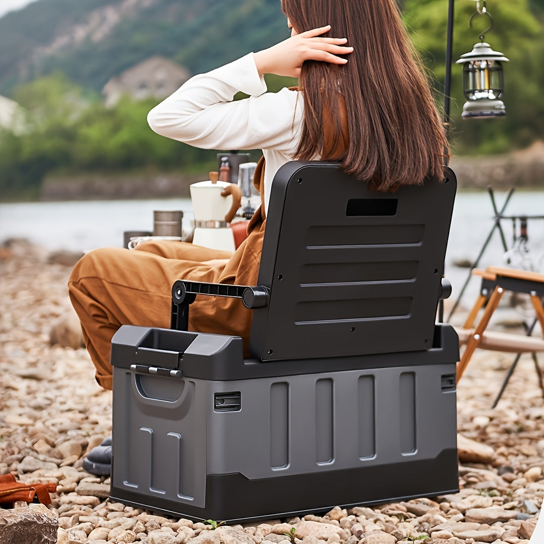 Camping Storage Box Chair with Folding 23.43-Inch Base, Raised Backrest and Five Color or Liner Options