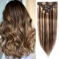 Hair Extensions Straight Remy Human Hair Clip-In Set with Eight Wefts, Highlighted Blonde Colors and 8–24-Inch Lengths