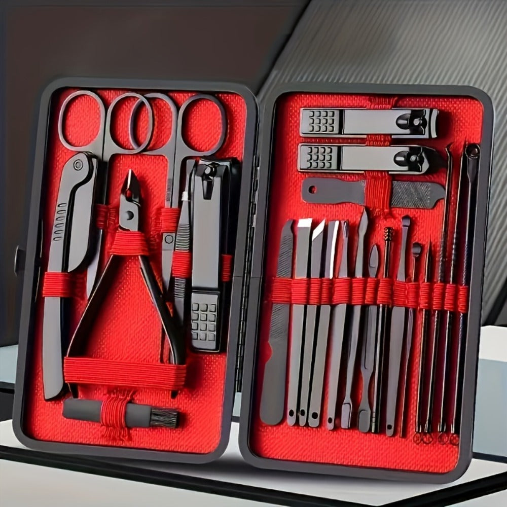 Three-Case Nail Grooming Bundle with 23-Piece Black-and-Red Tool Set in Each Zippered Case