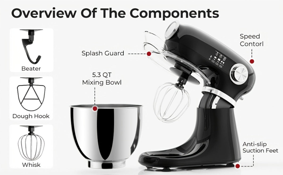 Bowl-Lift Stand Mixer 5.5 Qt 4-in-1 Electric Vertical Mixer 350W 12-Speed with Pulse for Entryways, Bedrooms and Living Spaces