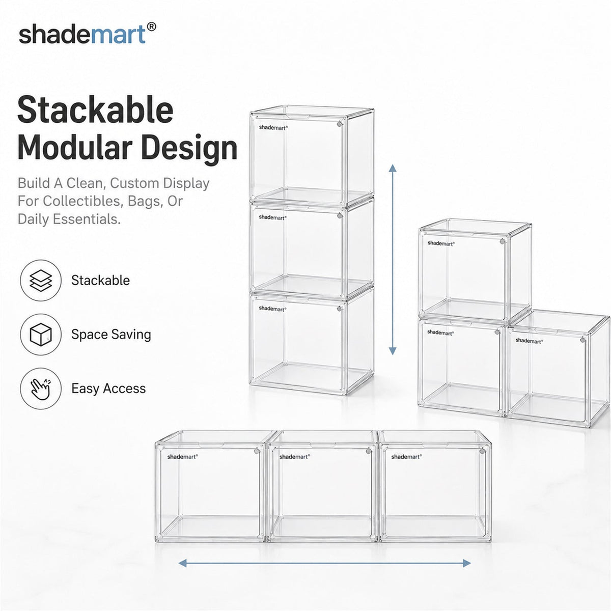 Clear Display Case Set of 3, Dustproof Transparent Storage Box Organizer for Collectibles, Car Models
