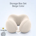 Rollable Memory Foam Travel Neck Pillow with Round Storage Case in Beige, Black or Pink-and-Gray Color Block