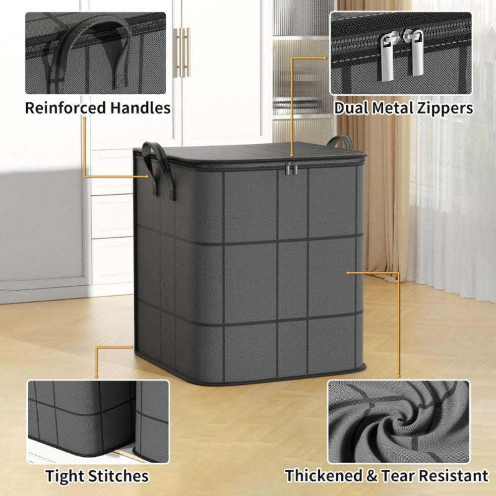 Storage Bag Set, 3-Piece Black Collapsible Closet Organizers with Zipper Closures, Carry Handles and Front Windows