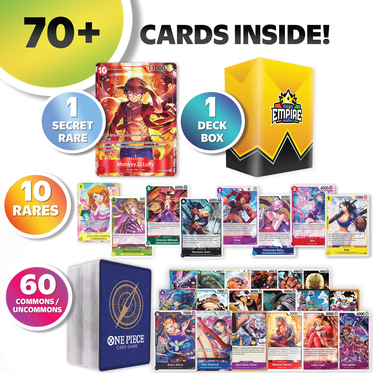 Card Game 70-Plus Anime Pirate Card Assortment with 60 Mixed Cards and Included Storage Box