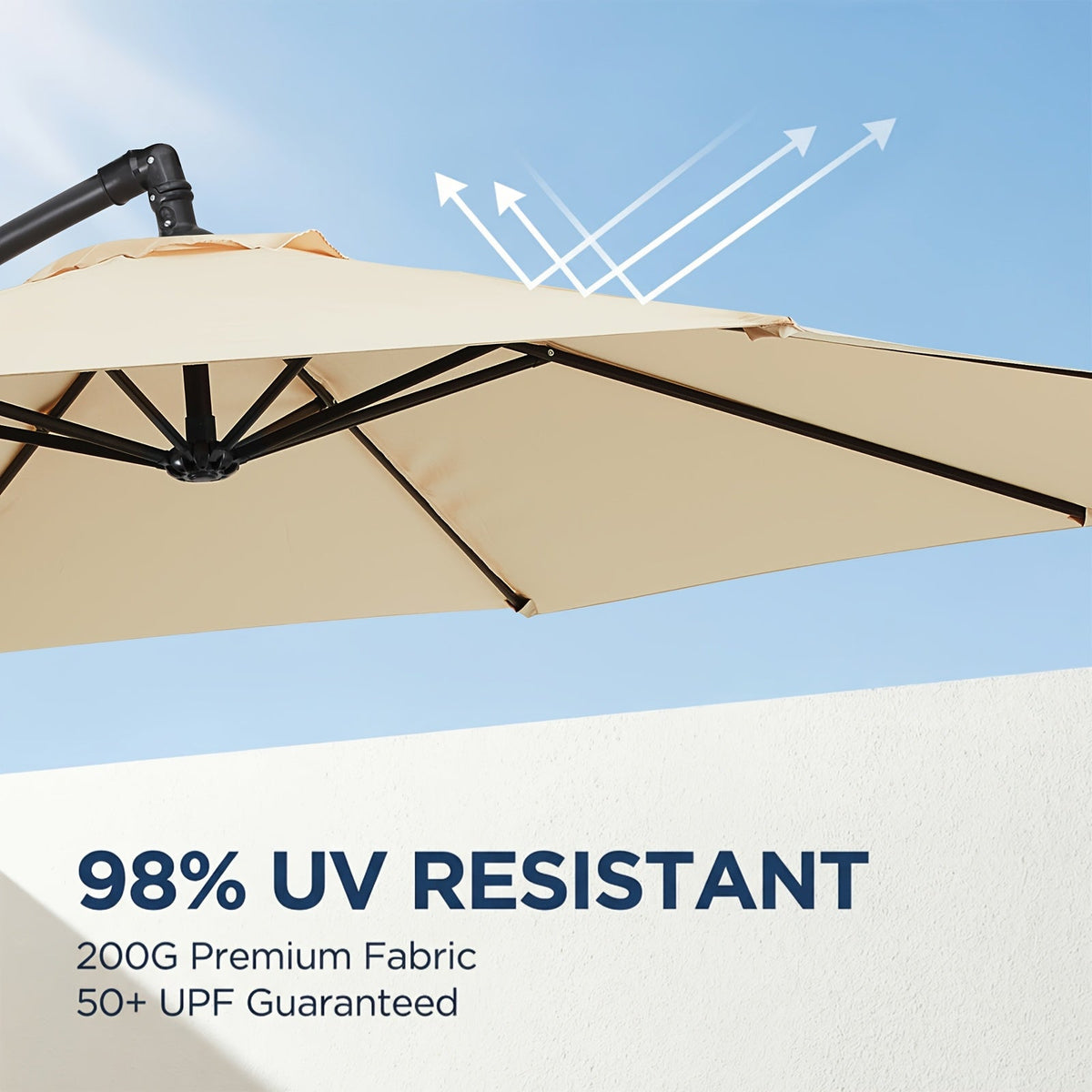 Patio Umbrella 10FT Cantilever Hanging Style with Crank, Push Tilt and Variant-Specific Cross Base