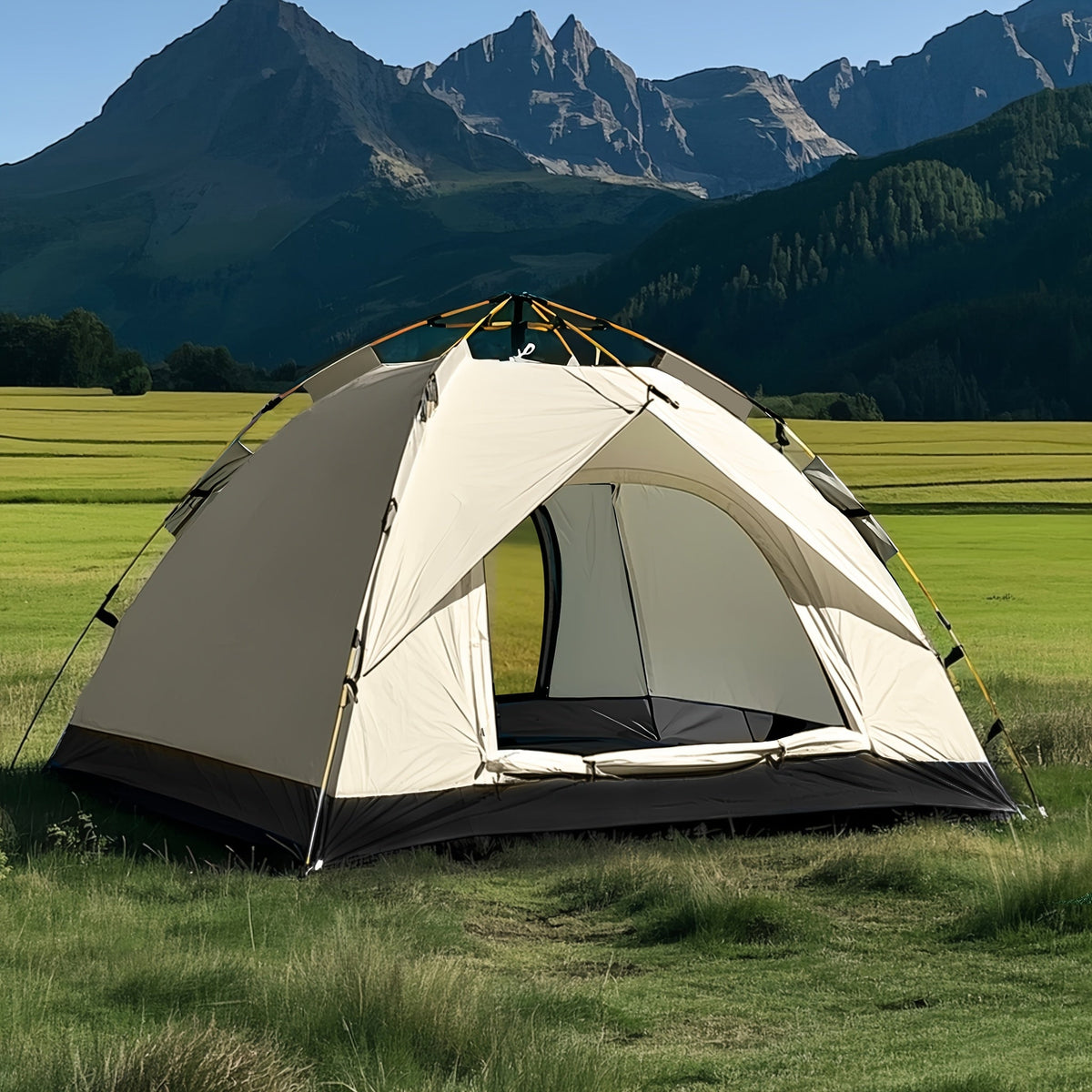 Camping Tent Automatic Pop-Up with Double Doors, Polyester Body and Four Size-Window Configurations