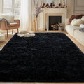 Area Rug, Black Rectangular Shaggy Microfiber Style in 4x6, 5x8, 6x9 or 8x10 Feet with Machine-Wash Care