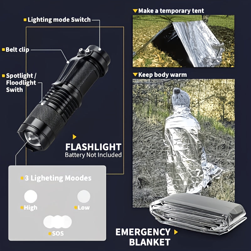 Outdoor Camping Emergency Survival Kit Black Box | Portable Camping Gear Essentials Set | Wilderness Survival Tools Gift for Men Who Love