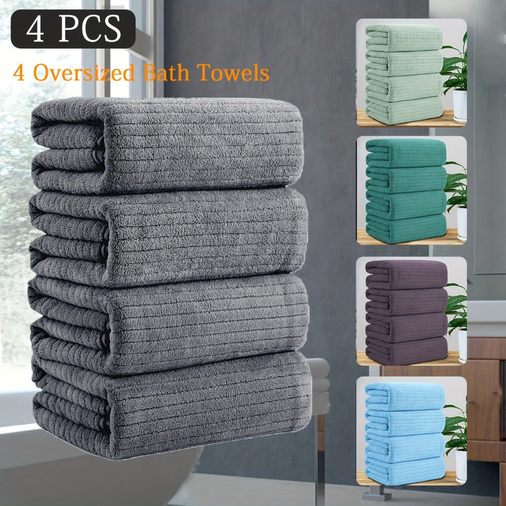 Bath Towels Set 4-Pack Oversized 35 x 70 Inch Microfiber Sheets in 13 Solid Color Options for Home and Guest Use