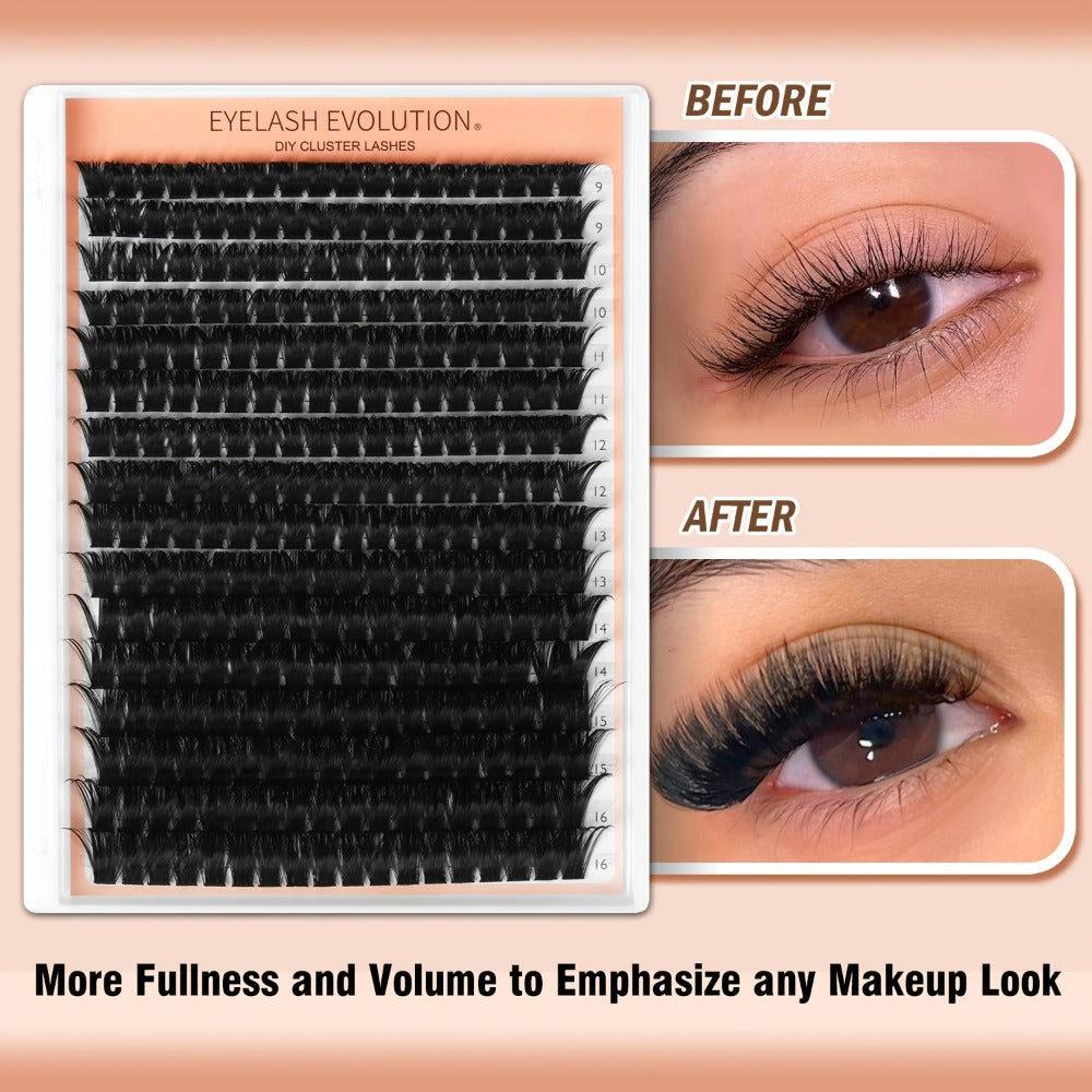 100D Volume Cluster Lashes DIY Individual Lash Extension Kit – Soft Reusable Single Clusters for Full Thick Dramatic Lash Look