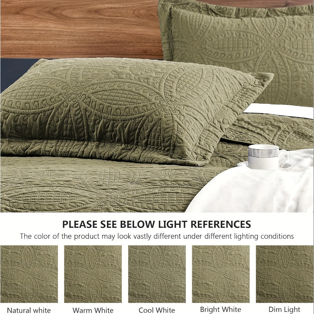 Quilt Set 3 Piece Soft Lightweight Bedding – Thin Bed Quilt with 2 Pillowcases for Bedroom Guest Room, Full Queen King