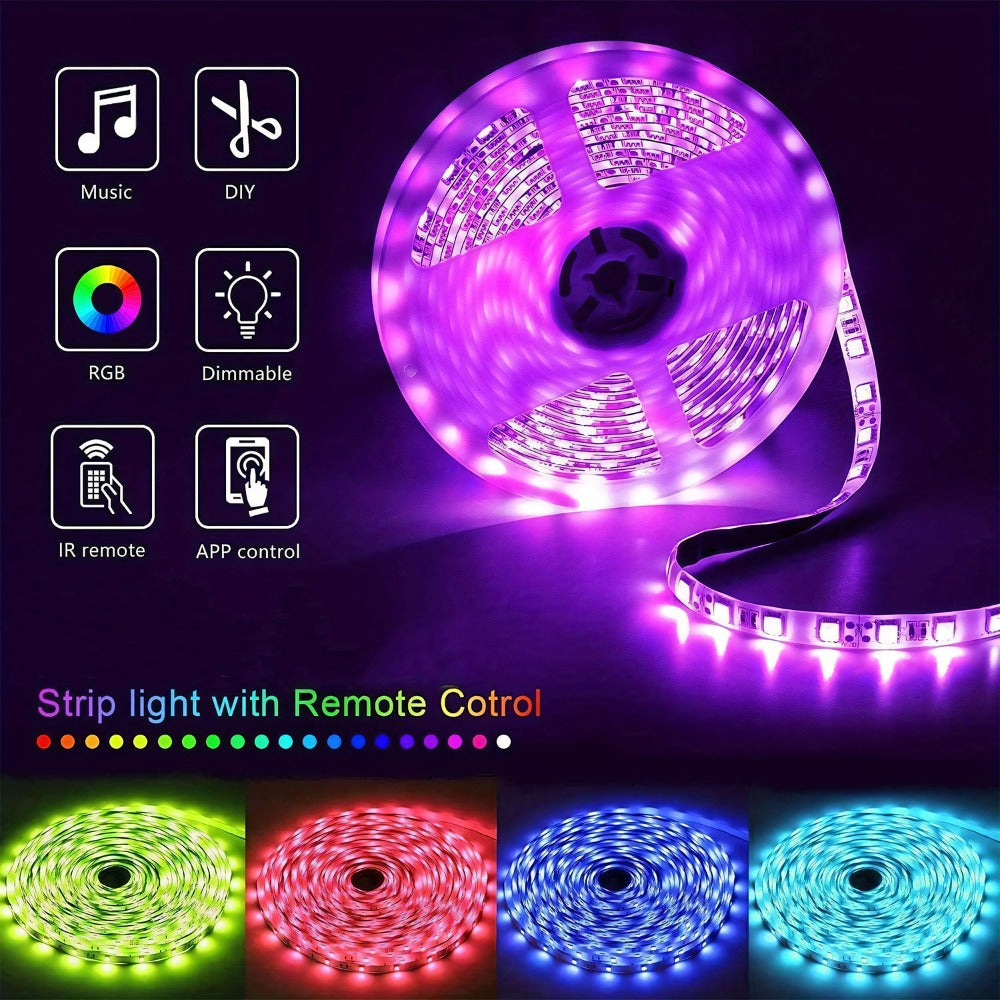 RGB LED Smart Light Strip 200FT Music Sync Color Changing, 44-Key Remote, Multi-Color Adjustable
