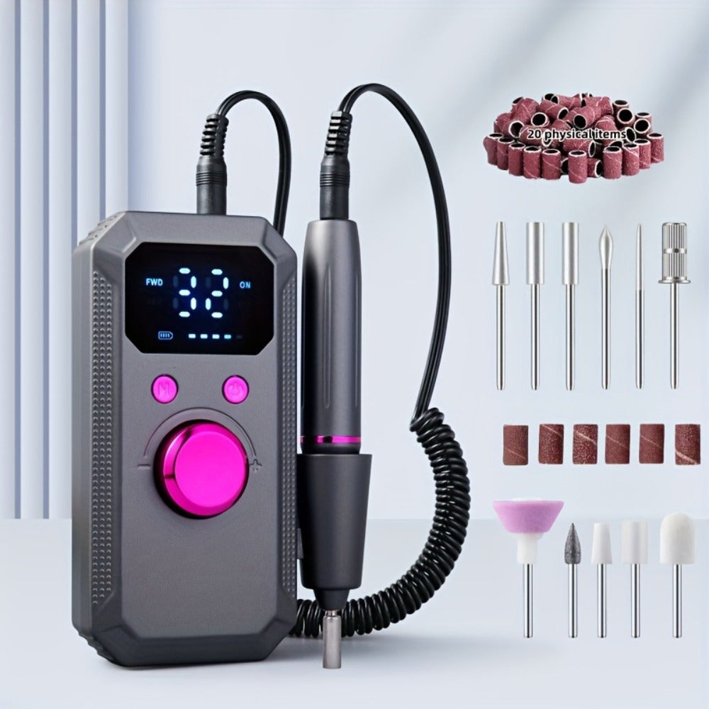 Cordless Electric Nail Drill Machine Rechargeable Professional E-File 11 Bits 20 Sanding Discs High Speed Acrylic Gel Natural Nails
