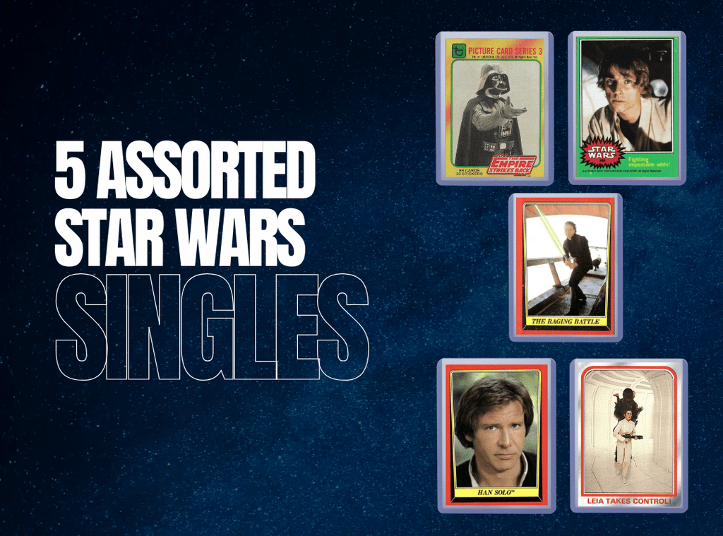 Topps Star Wars Trading Card Assortment, Five Cards from 1977, 1980 and 1983 with Protective Card Savers