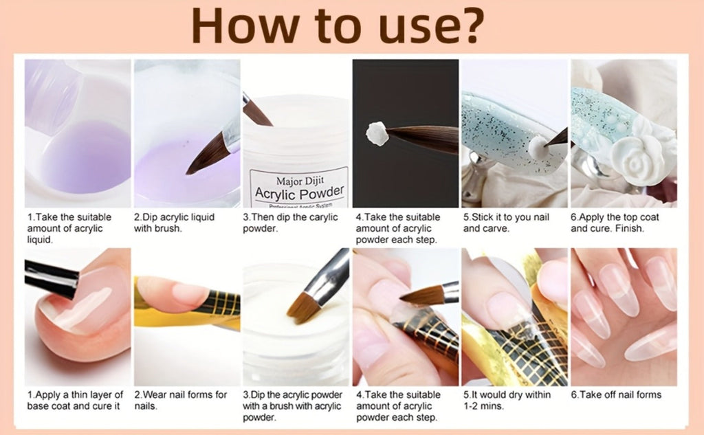 Acrylic Nail Kit with 36W UV LED Lamp, Electric Drill, Three Powders, Glitter Colors, Tips and Manicure Tools