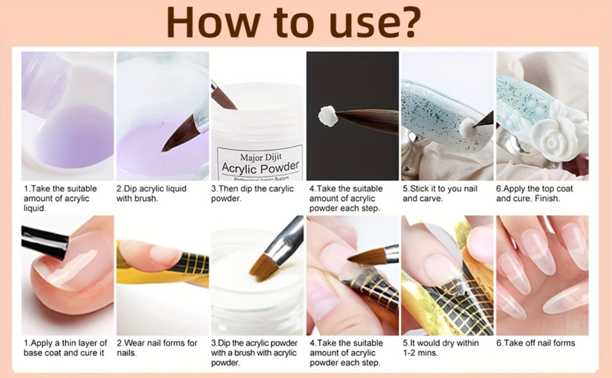 Acrylic Nail Kit with 36W UV LED Lamp, Electric Drill, Three Powders, Glitter Colors, Tips and Manicure Tools